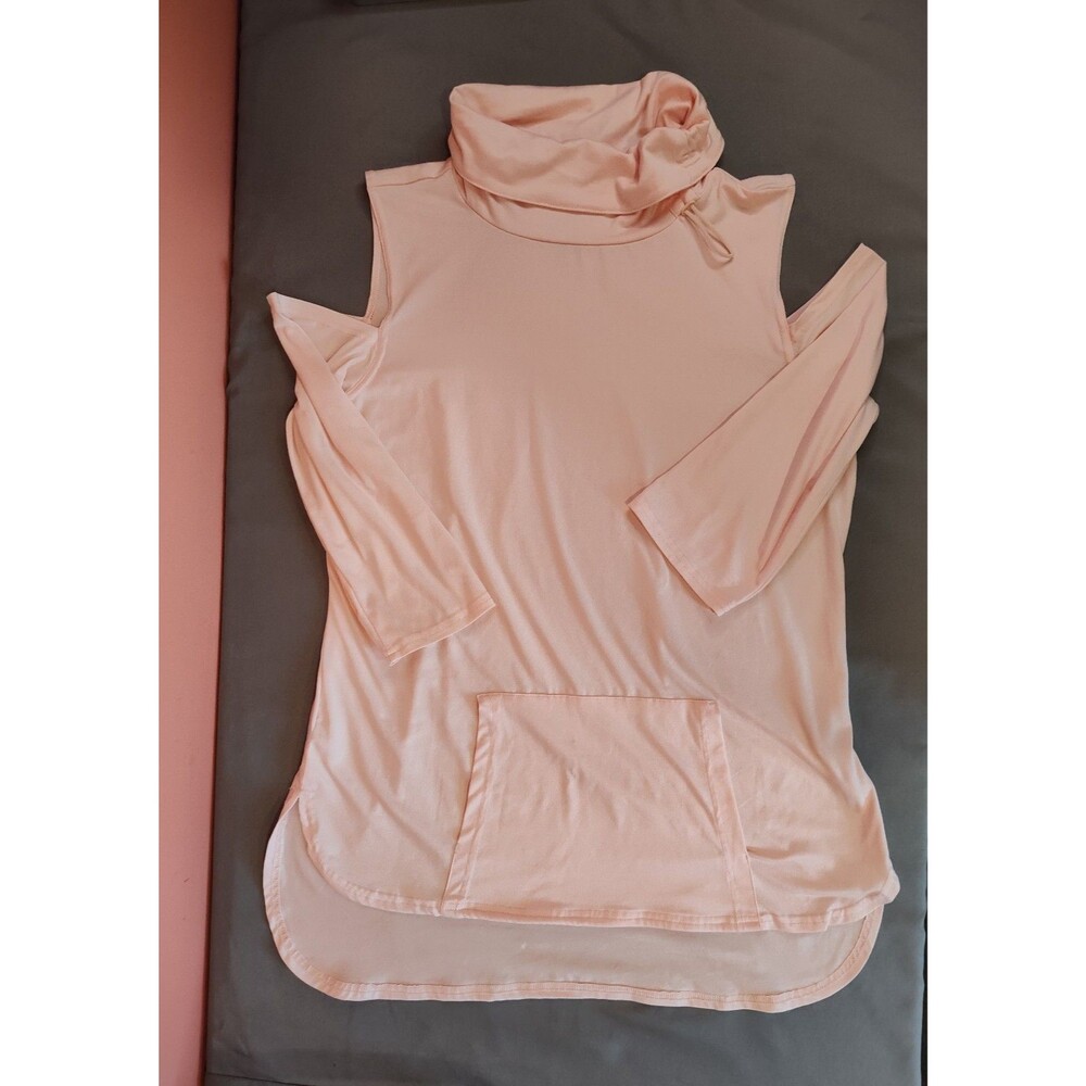 Women's Three Hearts Cowl Neck Cold Shoulder Lightweight Top Pink Small
